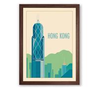 Hong Kong Skyline Modern Framed Wall Art Print A3 (42×29.7cm) Walnut, Wall Decor for Living Room, Bedroom, Office & Home, Ready to Hang, Art Gift
