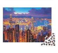 Hong Kong Skyline Night 1000 Pc Extra-Thick Cardboard DIY Jigsaw for Family Lovers, Fun Challenging Game, Beautiful Decoration, 52x38cm/1000pcs