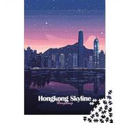 Hong Kong Skyline Night 1000 Piece Jigsaw Puzzle, Contemporary City Horizon, Matte Printed Jigsaw, Relaxing Challenge for Families, 52x38cm/1000pcs