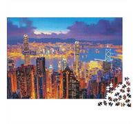 Hong Kong Skyline Night 1000 Piece Jigsaw Puzzles for Adults Featuring Artistic Design Centenary Jigsaws As Dementia Friendly Activities for Concentration Games 70x50cm/1000pcs