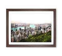 Hong Kong Skyline Painting Modern Art Framed Print | A2 Walnut Framed Wall Art | Ready to Hang | Modern Cityscape Picture | Living Room Bedroom Lounge Office