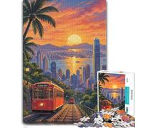 Hong Kong Skyline Tram Paper Puzzle 1000pcs (52x38cm) for Adults | For rainy days at home, this adult jigsaw puzzle with 1000 pieces brings a classic challenge to rainy-day downtime.