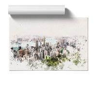 Hong Kong Skyline Watercolour | Unframed Wall Art Print | Ready to Frame Poster | Modern Home Decor Picture | Artwork for Living Room, Bedroom, Kitchen or Office | A1 (59.4x84.1 cm)