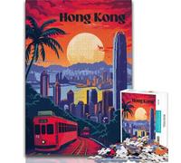 Hong Kong Sunset Glow Adult Jigsaw Puzzles 1000 Pieces,Challenging Game And Family Play for Is Ideal As A Gift for The Whole Family 38x52cm