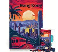 Hong Kong Sunset Glow Jigsaw Puzzle 1000 Piece for Teenagers Cognitive Boost Smooth Connection Fun Play Art Piece (50x75cm)