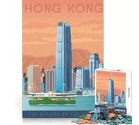 Hong Kong Travel Poster 1000 Pieces Jigsaw Puzzles for Teenagers Memory Training Peaceful Recreation Flawless Cut Nice Gift size 38x52cm