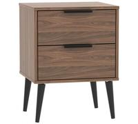 Hong Kong Walnut Effect 2 Drawer Bedside Cabinet with Wooden Legs