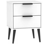 Hong Kong White 2 Drawer Bedside Cabinet with Wooden Legs