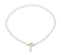 HONGBA Women's Freshwater Pearl Choker Necklace, 45cm Rice Shaped Chain with OT Toggle Clasp, White(Flower buckle)