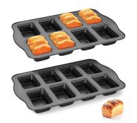 HONGBAKE 2 Pack Mini Loaf Baking Tins 8-Cavity, Nonstick Small Cornbread Pan, Tiny Banana Bread Pan Set, Heavy Duty Brownie TIn, Dark Grey