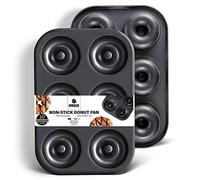 HONGBAKE Donut Pan For Baking, Upgraded Deepened Doughnut Tray, 2 Pack 6 Cavity Mini Bagel Mold for Oven, Nonstick and Heavy Duty - Black