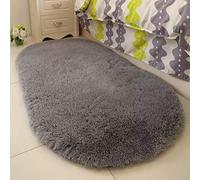 HONGBI Fluffy Faux Fur Rug Oval Bedside Carpet Super Soft Shaggy Sofa Mats Long Fluff Area Rugs Washable Anti-Skid Yoga Plush Floor Carpet for Living Room Bedrooms Kids Rooms Decor Grey 120x160CM