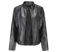 HONGBI Spring Autumn Women's Classic Leather Jacket,Lightweight Leather Motorcycle Jacket Slim Fit Stand-up Collar Faux Leather Jacket Coat Fashion Short Full Zip Biker Jacket with Pockets XXL