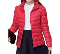 HONGBI Women's Lightweight Thin Down Jacket Short Stand Collar Slim Down Filled Coat Packable Quilted Down Coat Winter Warm Padded Puffer Jacket Water Resistant Insulated Rain Jacket Plus Size Red L