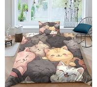 HONGBING Cat Duvet Cover 3D Print Comforter Covers for Teens And Adults Quilt Cover with Pillow Cases with Zipper Closure Soft Microfiber Bedding Set 3 Pieces Single（135x200cm）