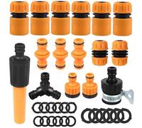 HongChelle 16-Piece Garden Hose Connector Kit, Y Hose Splitter, Quick Connectors, Waterstop, Repair Parts, Male-to-Male Couplers & Nozzle for Garden Irrigation & Cleaning