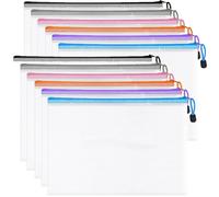 HongChelle 24 PCS A4 Zip Wallets, Plastic Folders, Mesh Document Wallet for Office, School, and Travel Supplies, Waterproof - 6 Colors