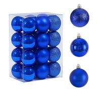 HongChelle 24 Pcs Christmas Tree Decorations, Xmas Hanging Ornaments ball, 3 Styles Blue Plastic Christmas Baubles, Small Shatterproof Balls for Home Festival Party Wedding, 3 cm