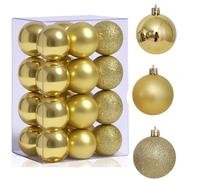 HongChelle 24 Pcs Small Christmas Tree Balls, Christmas Tree Pendants, 3 cm Champagne Gold Plastic Hanging Decorations, Seasonal Decor Perfect for Holiday Wedding Party