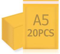 HongChelle Small Padded Envelopes A5, 20 Pcs Bubble Wrap Envelopes, Jiffy Bags, Kraft Poly Bubble Mailers Bags for Packaging Mailing Shipping Self Seal Yellow