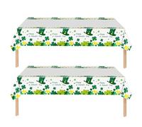 HONGCI 2 Pack St Patricks Day Table Cloth Disposable Rectangular 51 x 86 inch Ireland St. Patrick's Day Tablecloth Plastic Shamrock Table Cover Party Table Cloth for St Patricks Day Decorations