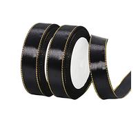 HONGCI 2 Rolls 20mm x 22m Black Satin Ribbon with Gold Rim, Double Sided, Ideal for Christmas Crafts, Gift Wrapping, DIY Projects