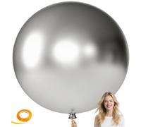 HONGCI 36 inch Giant Latex Assorted Colour Balloons (with 1Ribbon),Extra Large Balloons,Big Colourful Balloon Decorations for Wedding Birthday Party Halloween Christmas Baby Shower Carnival (Silver)
