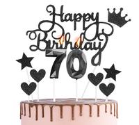 HONGCI Black 70th Birthday Cake Topper & Candles - 2pcs Black Number 70 Candles, Modern Style, Perfect for Birthday Cakes & Cupcakes