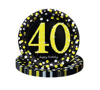 HONGCI Black and Gold Happy 40th Birthday Paper Plates 7 Inch,16pcs Disposable Tableware Plates,Happy 40th Birthday Decorations Plates for Men,Women,Him,Her 40th Birthday Gifts Party Supplies