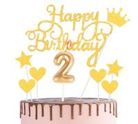 HONGCI Gold 2nd Birthday Cake Topper & Candle Set - 2 Gold Number Candles - Perfect for Birthday Cakes, Cupcakes, Desserts