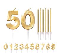 HONGCI Gold 50th Birthday Number 50 Candles for Cake, 50 Year Birthday Cake Topper Decorations, 8 Count, Gold, Non Toxic, Biodegradable, Indoor Use, Number Shape, 11x15cm, 8pcs