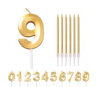 HONGCI Gold 9th Birthday Candle Number 9 Candle for Birthday Cake with Long Candles, Age 9 Birthday Candle for Cake, 9 Year Birthday Cake Topper Decorations for Girl Boy Birthday Anniversary Gold