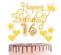HONGCI Happy 16th Birthday Cake Topper & Birthday Candles Gold Number 16 Candles for Birthday Cake - 16th Birthday Candles Cake Cupcake Topper Birthday Cake Decorations for Boys Girls Birthday Gold