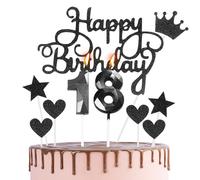 HONGCI Happy 18th Birthday Cake Topper & Birthday Candles Black Number 18 Candles for Birthday Cake - 18th Birthday Candles Cake Cupcake Topper Birthday Cake Decorations for Girls Boys Birthday Black