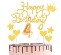 HONGCI Happy 4th Birthday Cake Topper & Birthday Candle Gold Number 4 Candle for Birthday Cake - 4th Birthday Candles Cake Cupcake Topper Birthday Cake Decorations for Boys Girls Birthday Gold