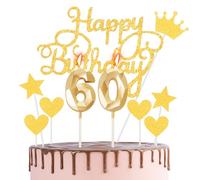 HONGCI Happy 60th Birthday Cake Topper & Birthday Candles Gold Number 60 Candles for Birthday Cake - 60th Birthday Candles Cake Cupcake Topper Birthday Cake Decorations for Women Men Birthday Gold