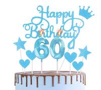 HONGCI Happy 60th Birthday Cake Topper & Candles - Blue Number 60, 2 Pack - Modern Style, Perfect for Birthday Cakes & Cupcakes