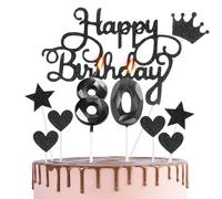 HONGCI Happy 80th Birthday Cake Topper & Birthday Candles Black Number 80 Candles for Birthday Cake - 80th Birthday Candles Cake Cupcake Topper Birthday Cake Decorations for Women Men Birthday Black