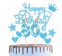 HONGCI Happy 80th Birthday Cake Topper & Candles - Blue Number 80 for Cake Decorations - Cupcake Topper for Men's Birthday
