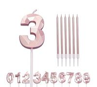 HONGCI Number Candle Rose Gold 3 Candle 3rd Birthday Candles for Cake, Pink Gold Happy Birthday Candles 3rd Birthday Cake Candles Cake Topper for Girls Birthday Wedding Anniversary Cake Decorations