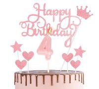 HONGCI Pink 4th Birthday Cake Topper & Candle Set - 1 Pink Number 4 Candle, Perfect for Birthday Cakes, Cupcakes, Desserts