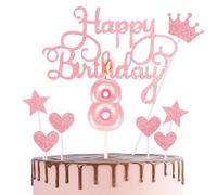 HONGCI Pink 8th Birthday Cake Topper & Candle Set - 1 Pink Number 8 Candle, 15cm x 2cm, Perfect for Birthday Cakes, Cupcakes, Desserts