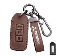 HONGDaFA Car Key Cover Case for Mitsubishi Outlander Lancer Ex ASX Pajero Sport L200, Auto Key Case Cover Protector for Men Protective Key Fob Car Accessories,Brown