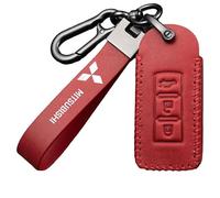 HONGDaFA Car Key Cover Case for Mitsubishi Outlander Lancer Ex ASX Pajero Sport L200, Auto Key Case Cover Protector for Men Protective Key Fob Car Accessories,Red