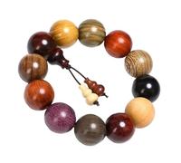 HongdakeSZ Natural Colored Tan Wood Beads Dia.15mm 15pcs Dia.18mm 13pcs Prayer Bracelet with Luck Wealth Gourds, 1pc/pack, L, Wood, no gemstone
