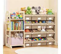 HONGDDY Toy Storage Organizer with 6 Shelves and 12 Bins, Bookshelf/Bookcase, Kids Bin Shelf, Toys Box for Playroom Organization for Bedroom & Room (Khaki)