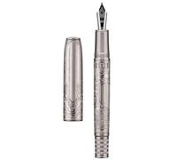 Hongdian 100 Piston Fountain Pen Silver Steel, Iridium Medium Nib Calligraphy Pen, Smooth Writing Pen with Pen Case Set