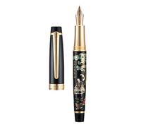 Hongdian 231 Chinese Classical Fountain Pen, Iridum Extra Fine Gold Nib with Chinese Painting Design, Smooth Writing Pen with Ink Converter and Metal Pen Box Set
