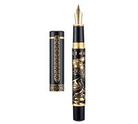 Hongdian 8037 Chinese Classical Fountain Pen, Iridum Fine Gold Nib with Chinese Deer Totem Design, Smooth Writing Pen with Ink Converter and Metal Pen Box Set