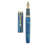 Hongdian A7 Stabilized Wood Fountain Pen, Fine Nib Chinese Knot Carving Handcraft Pen with Converter and Metal Box Set (Galaxy Blue)
